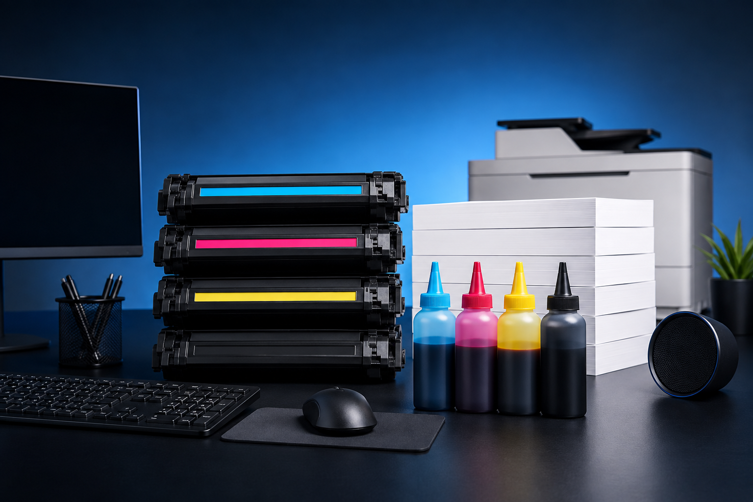 Toners, tintas, papel e acessórios de informática